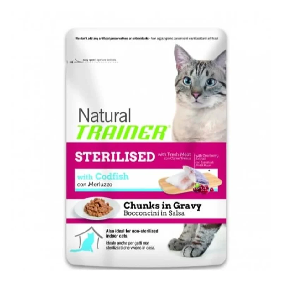 Natural trainer Sterilised kabeljauw - volledig natvoer voor gesteriliseerde katten 4 x 85 g