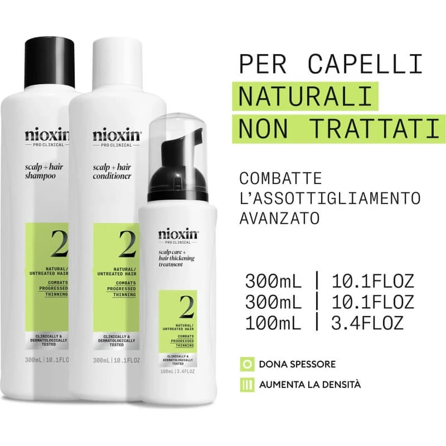 Kit Nioxin System 2 - champú voluminizador 300 ml + acondicionador 300 ml + tratamiento 100 ml box set