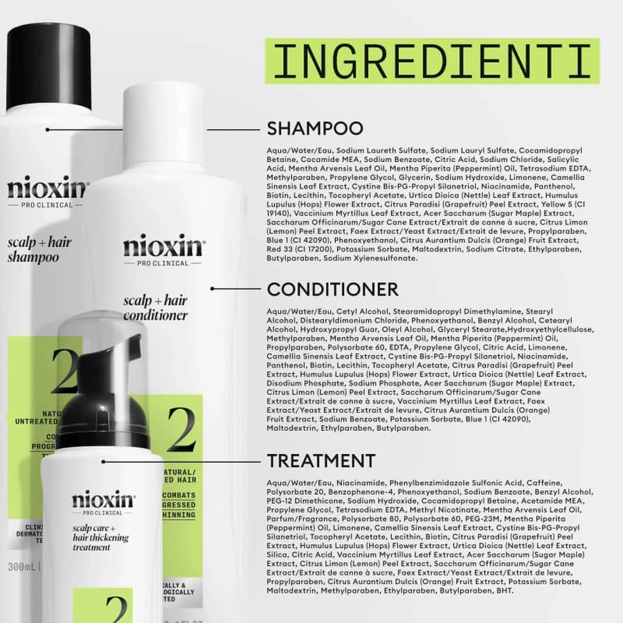 Kit Nioxin System 2 - champú voluminizador 300 ml + acondicionador 300 ml + tratamiento 100 ml box set