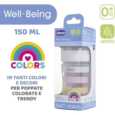 Chicco bienestar - biberón flujo lento 150 ml - blanco rosa