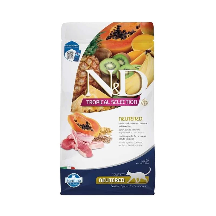 Farmina N&amp;d cat tropical selection gecastreerd lam en fruit - complete voeding voor volwassen gecastreerde katten 1.5 kg
