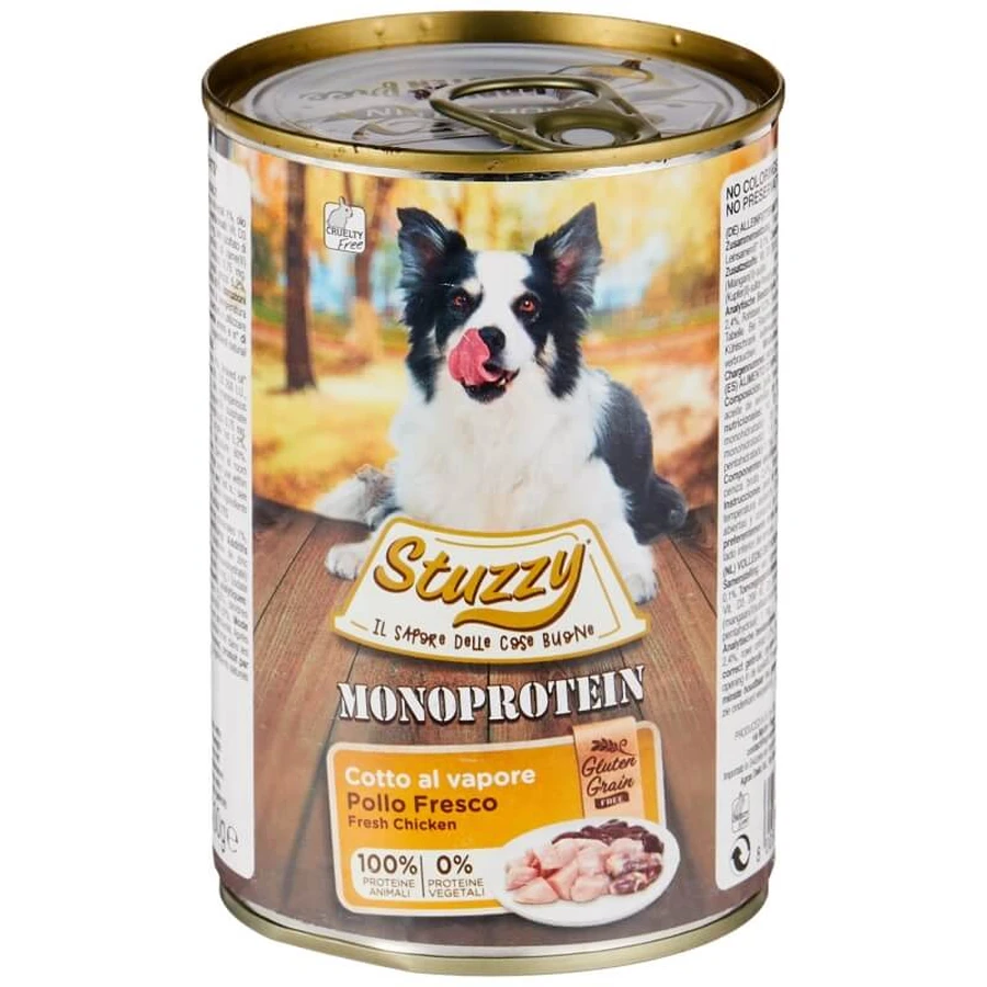Schesir Stuzzy poulet frais monoprotéiné - aliment complet pour chiens adultes 400 gr.