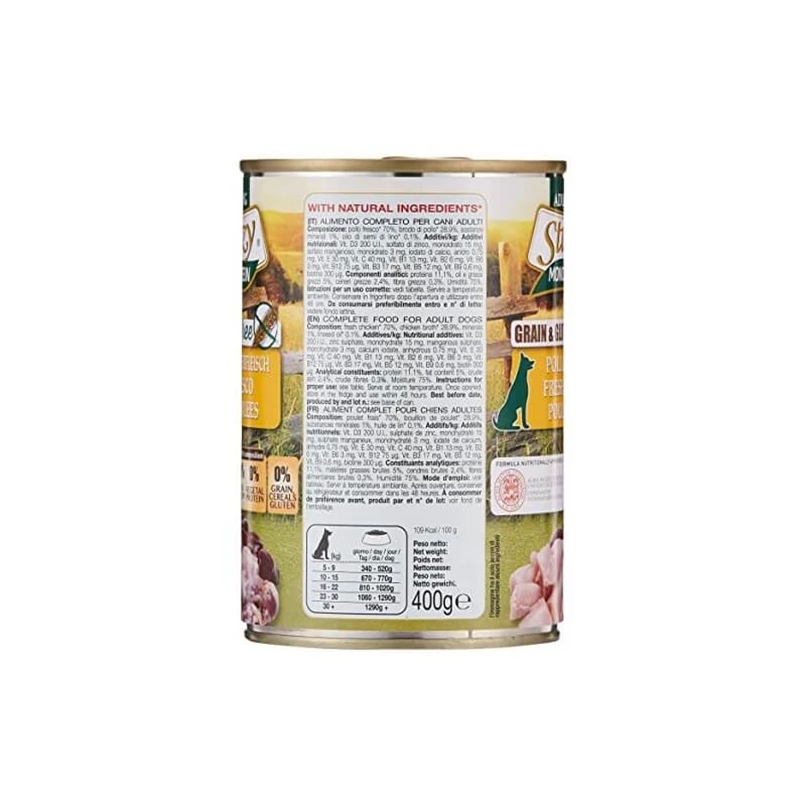 Schesir Stuzzy poulet frais monoprotéiné - aliment complet pour chiens adultes 400 gr.