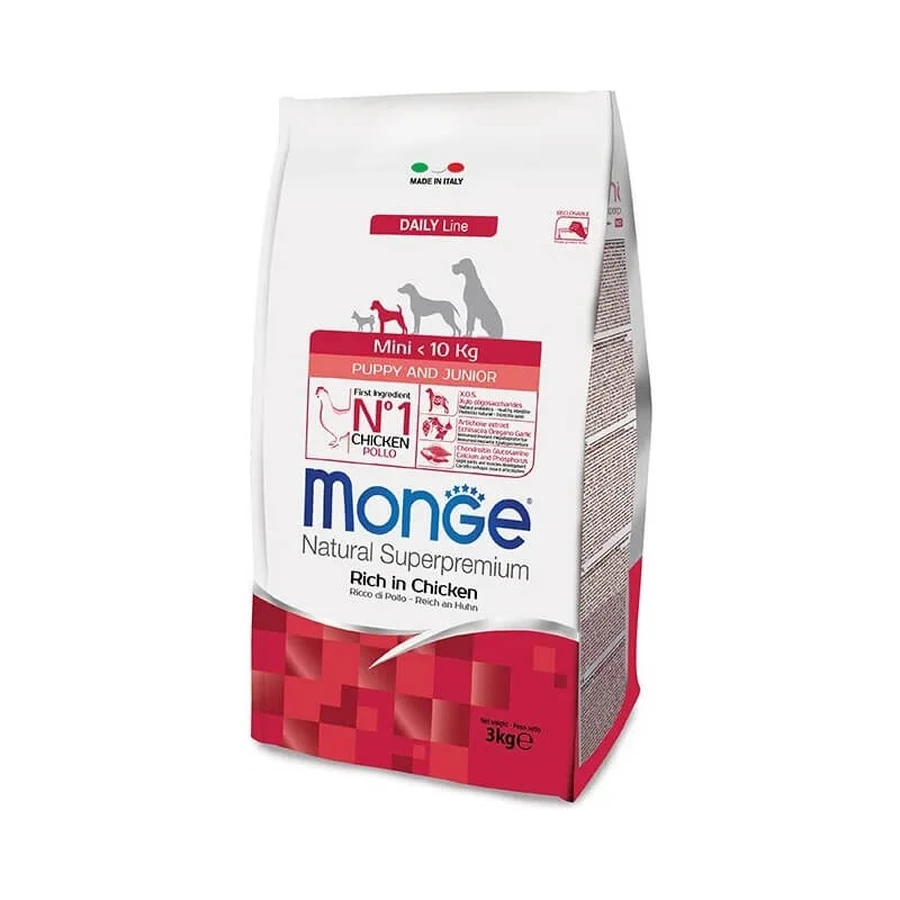 Monge Natural superpremium mini puppy &amp; junior rich chicken dry food for dogs 3 kg