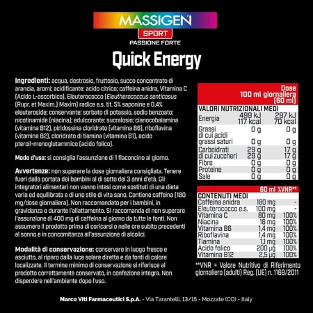 Massigen sport quick energy 60 ml - suplemento energizante