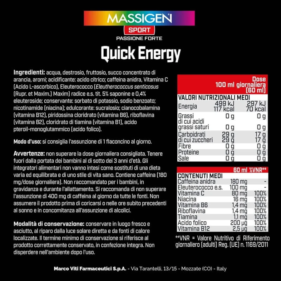 Massigen sport quick energy 60 ml - suplemento energizante