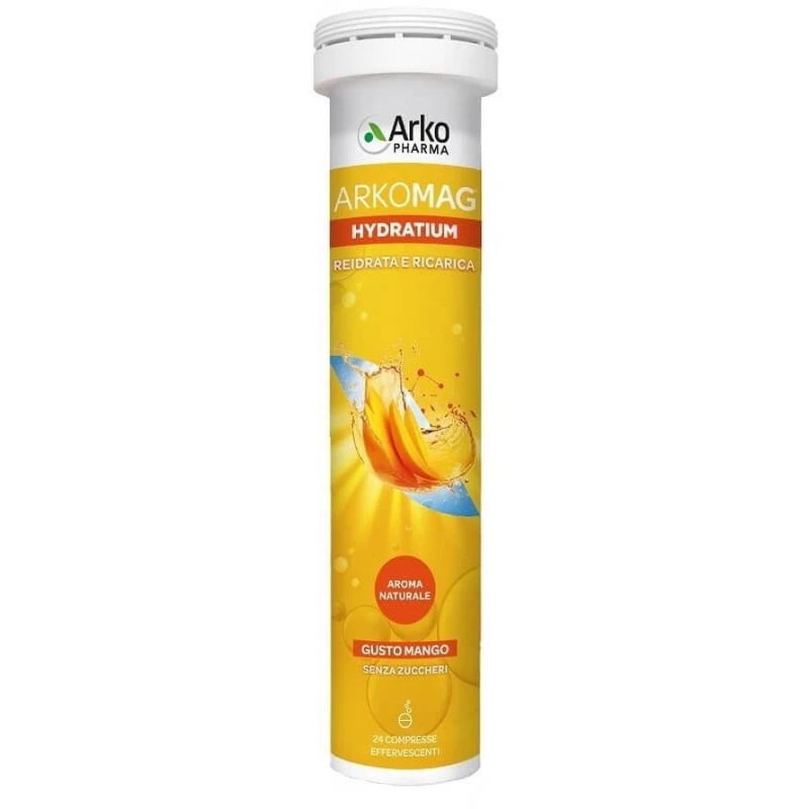 Arkomag hydratium 24 effervescent tablets mango flavor - supplement for electrolyte balance and fatigue