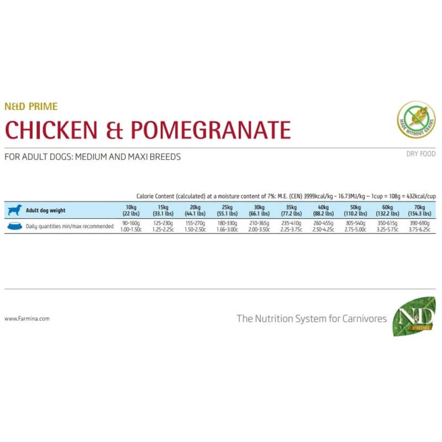 Farmina N&amp;d prime adult medium &amp; maxi with chicken and pomegranate - complete dog food 12 kg