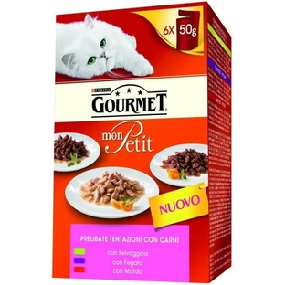 Purina gourmet mon petit Rindfleisch, Leber und Wild - Alleinfuttermittel für ausgewachsene Katzen 6 x 50 gr