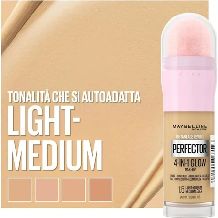 Maybelline Instant age rewind perfector 4-in-1 glow makeup - illuminating foundation - no. 1.5 light medium