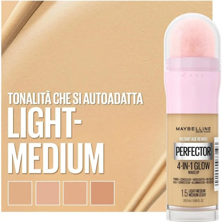 Maybelline Instant age rewind perfector 4-in-1 glow makeup - illuminating foundation - no. 1.5 light medium