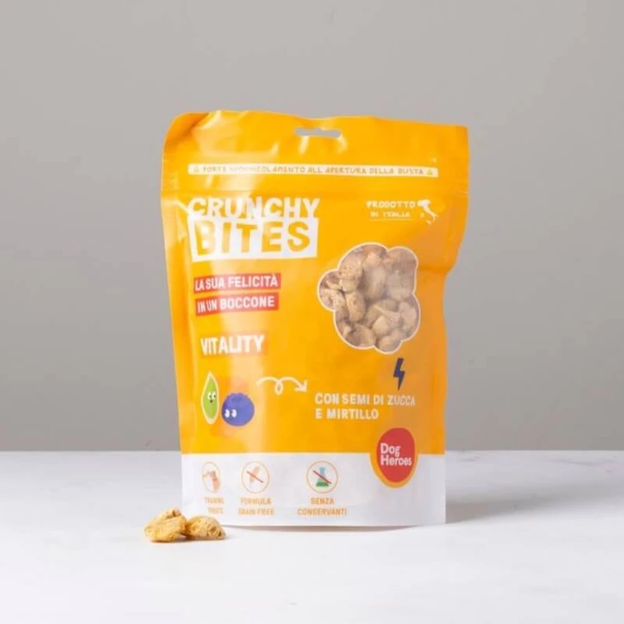 Dog heroes Crunchy bites vitality - snacks voor honden pompoenpitten en bosbessen 80 gr