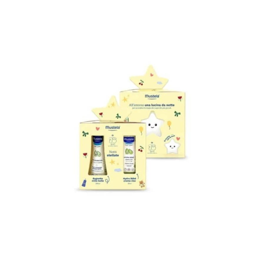 Mustela starry nights box set - limited edition with thousand bubbles bath, hydra baby face cream and luminous starlet