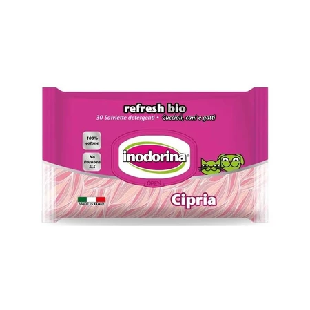 Inodorina Refresh bio - 30 biodegradable powder-scented wipes for dogs and cats