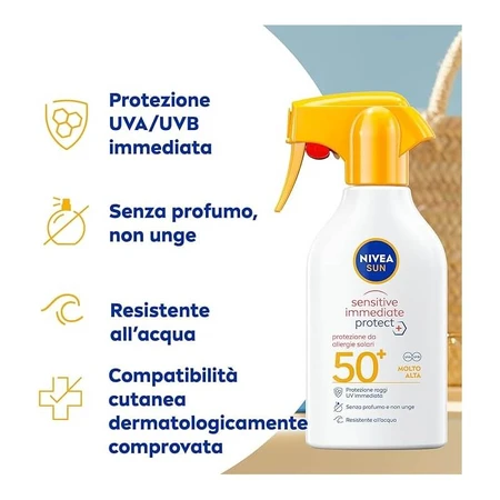 Nivea sunscreen 50 spf + sun sensitive immediate protect spray 250 ml