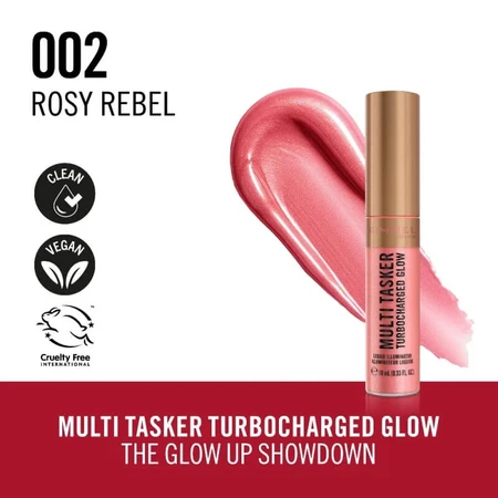 Rimmel multi tasker turbocharged glow - liquid illuminant no. 002 rosy rebel