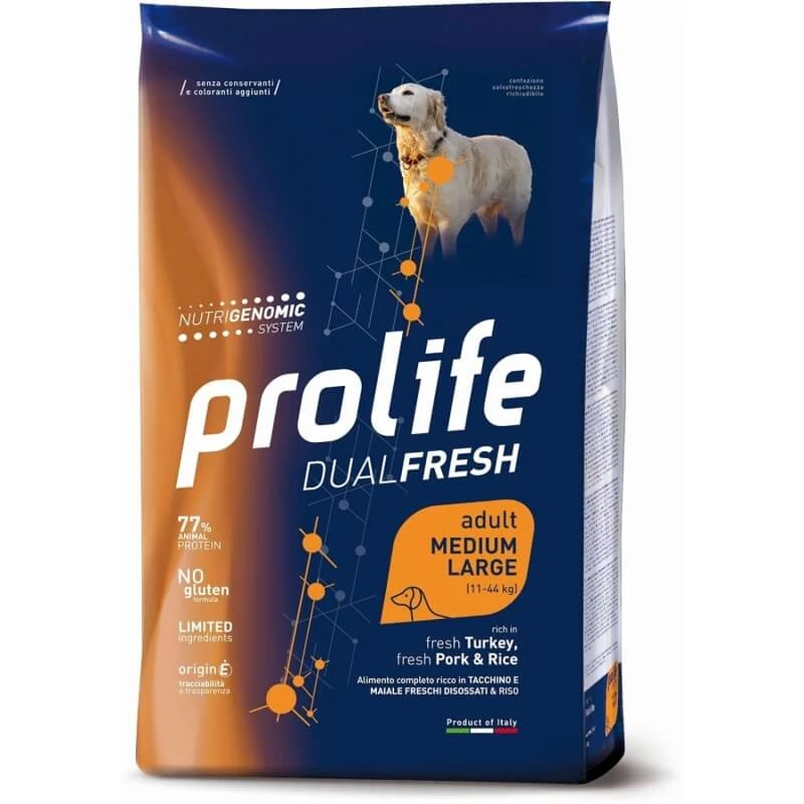 Prolife Dualfresh adult medium large mit Truthahn-Schweinefleisch &amp; Reis - Alleinfuttermittel für Hunde 12 kg