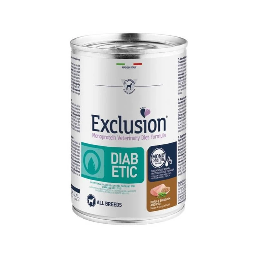 Exclusion Diet formule diabetic varkensvlees, sorghum en erwten - volledige voeding voor volwassen honden met diabetes mellitus 400 gr.