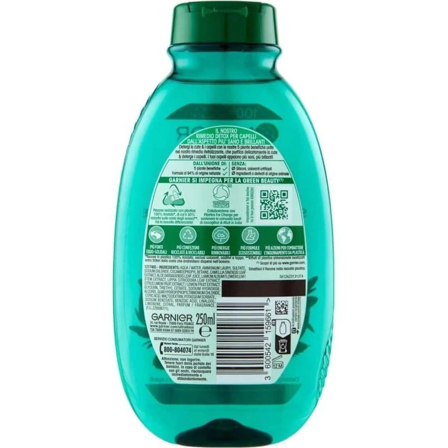Garnier ultra sweet green tea &amp; 5 beneficial plants - shampoo for normal hair 250 ml