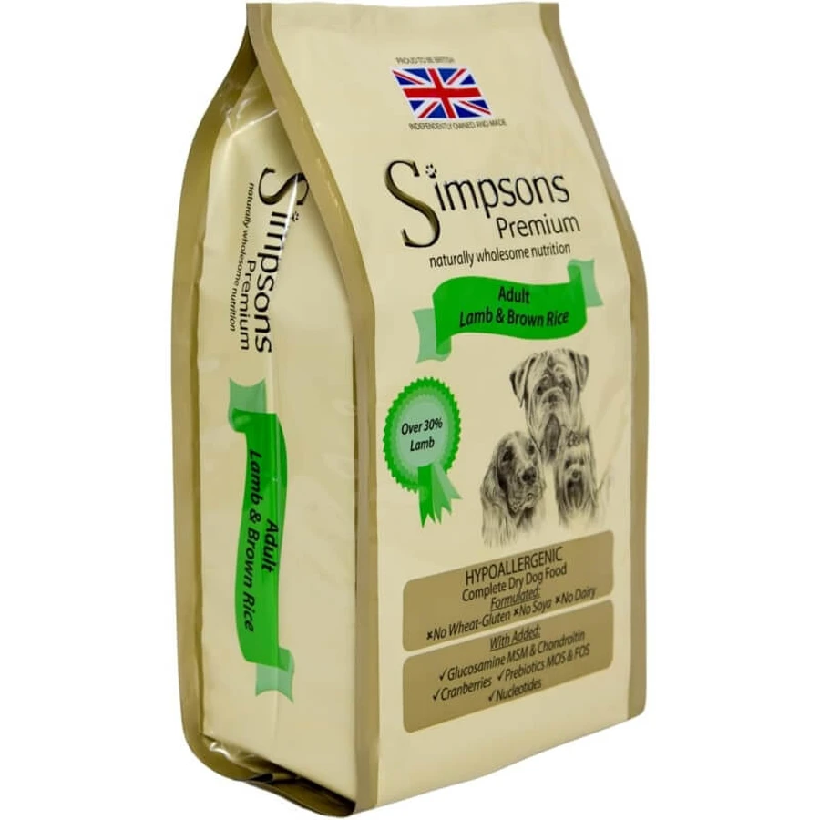 Simpsons premium Adult lam en bruine rijst - droogvoer voor volwassen honden met spijsverteringsproblemen 12 kg
