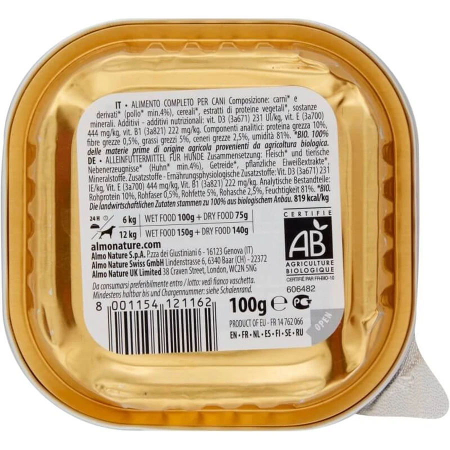 Almo nature Daily menu organic chicken - nourriture humide pour chiens adultes 100 gr.