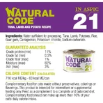 Natural code 21 tonijn, lam en aardappelen - volledige voeding voor volwassen katten 85 gr.