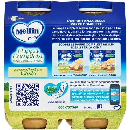 Mellin Komplette Kalbfleischmahlzeit für Babys +6 Monate 2 Dosen 250 g