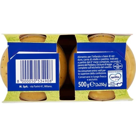 Mellin Komplette Kalbfleischmahlzeit für Babys +6 Monate 2 Dosen 250 g