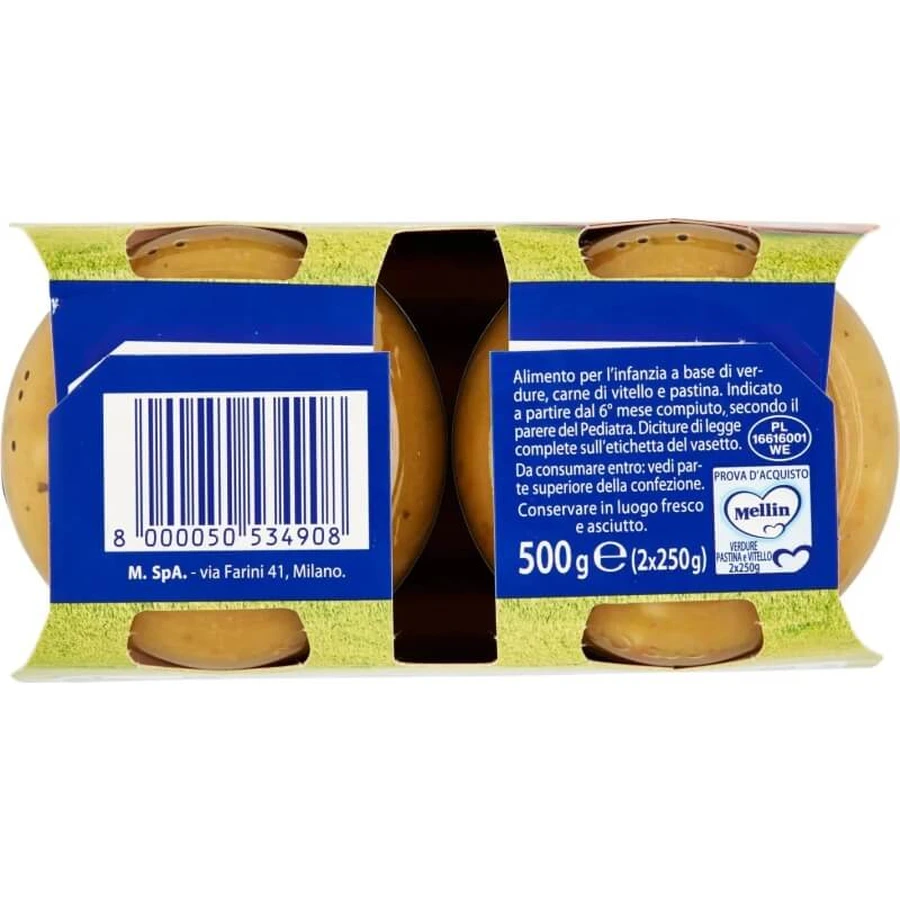 Mellin Komplette Kalbfleischmahlzeit für Babys +6 Monate 2 Dosen 250 g