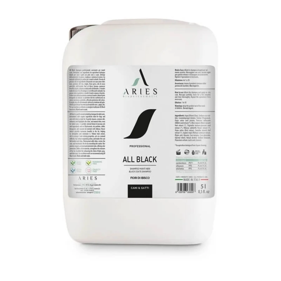 Aries biopetcosmetic All black shampoo - hibiscus flower shampoo professional reviving for dogs cats with black and dark coats 5 lt