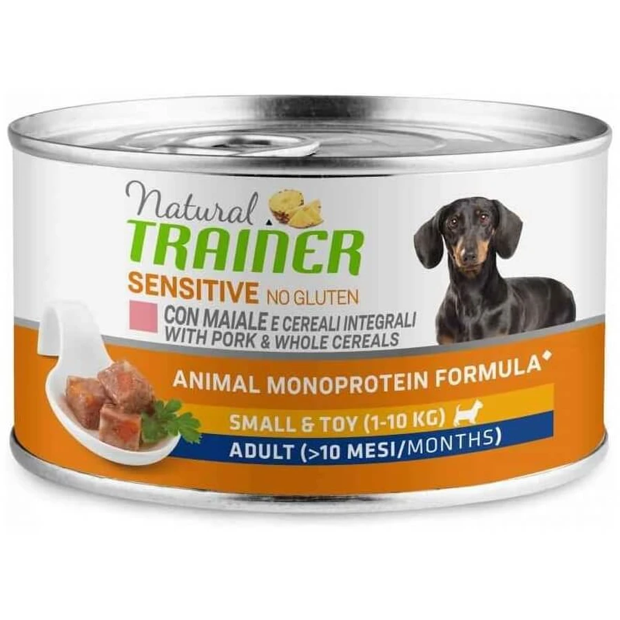 Natural trainer Sensitive geen gluten varkensvlees en granen - volledige voeding voor kleine volwassen honden 150 gr