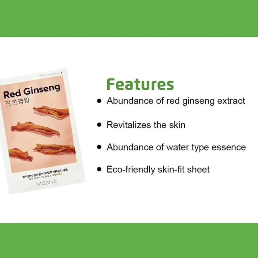 Missha Airy fit sheet mask ginseng rojo - mascarilla iluminadora y revitalizante