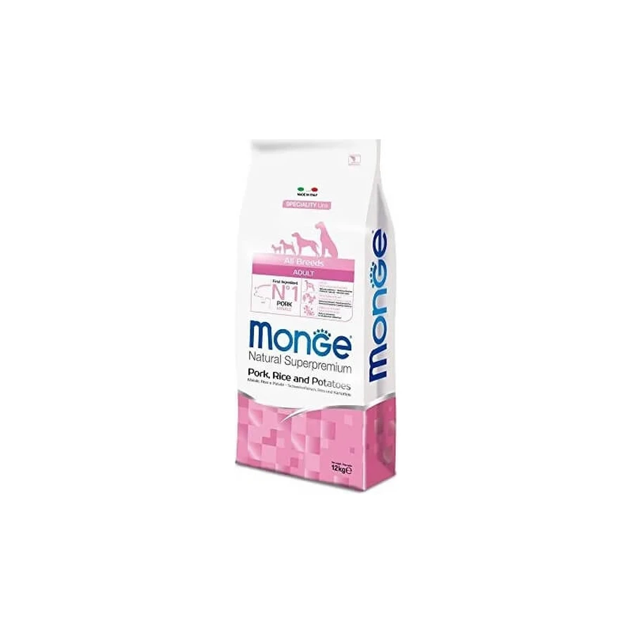 Monge Alle rassen volwassen varkensvlees rijst en aardappelen 12 kg