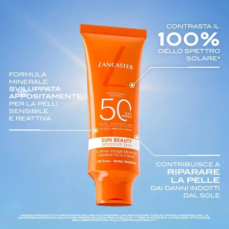Lancaster sun face cream 50 spf sun beauty sensitive skin mineral face cream high protection 50 ml