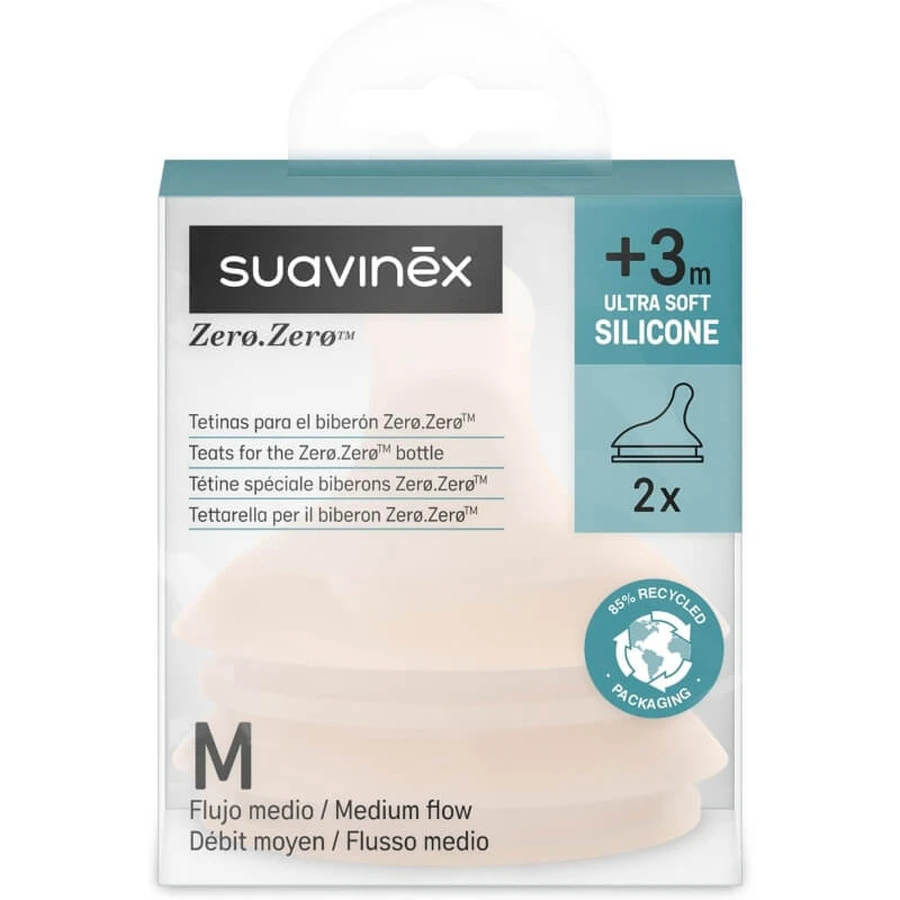 Suavinex zero zero - pack de 2 tetinas para biberón anticólico flujo medio