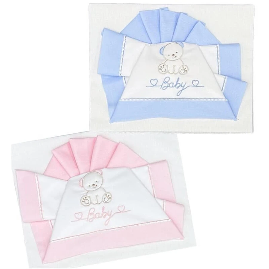 Andy &amp; helen Komplettset für Kinderbett 2 Laken + 1 Kissenbezug mit Teddybär-Stickerei - rosa