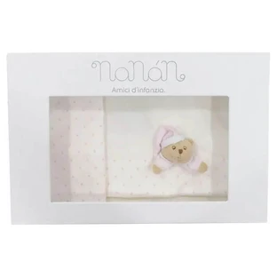 Nanan puccio - weißes Kinderwagen-Laken-Set mit rosa Streifen