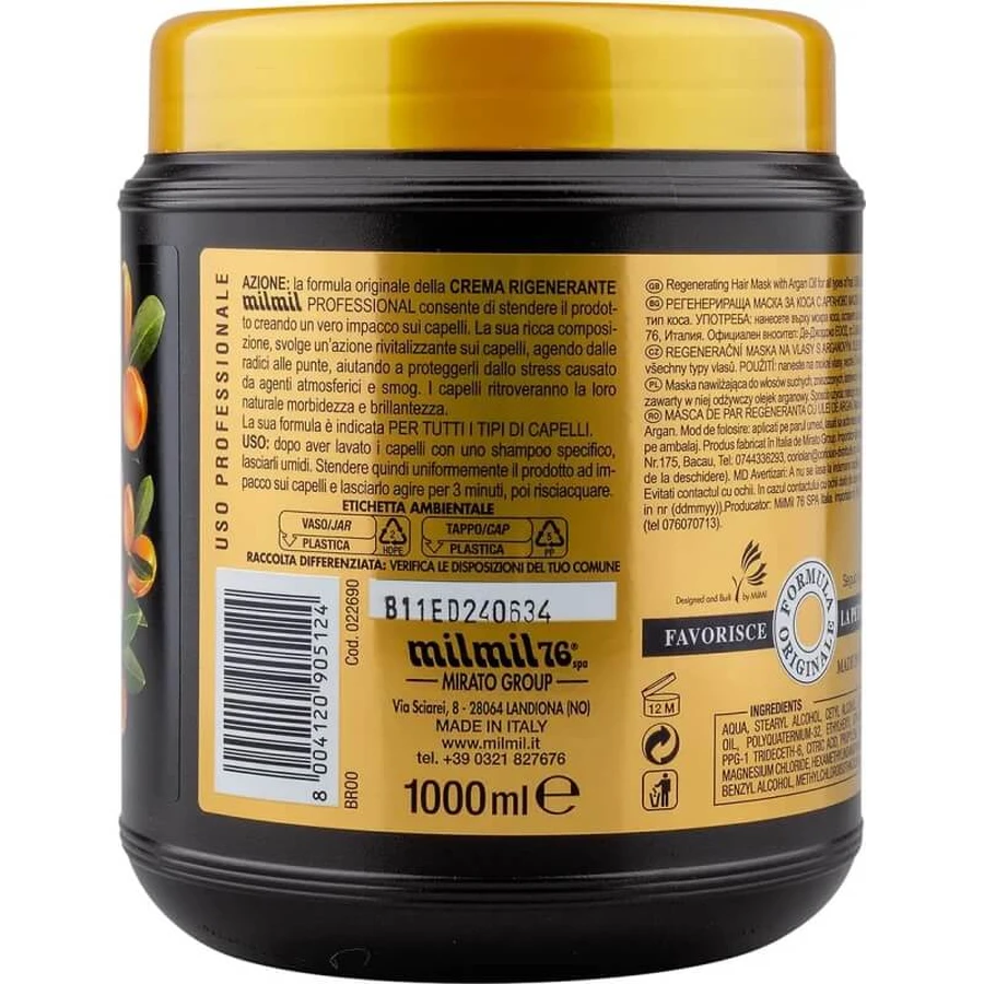 Mil mil Crème capillaire régénératrice à l' ; huile d'argan 1000 ml