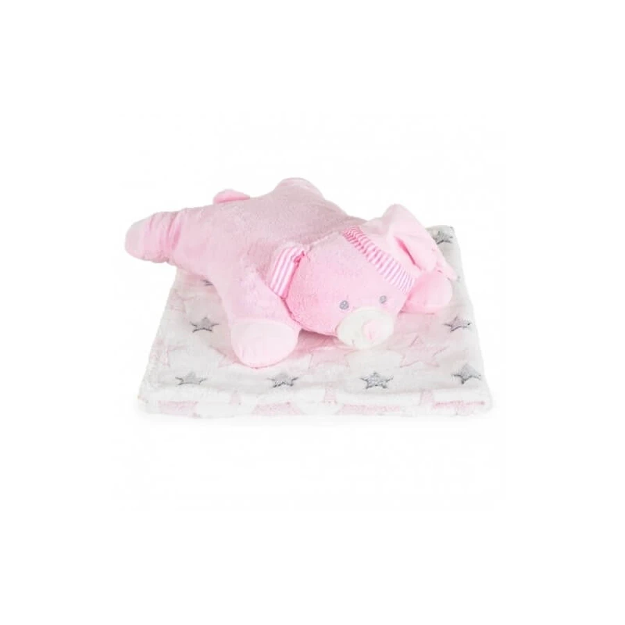 Cangaroo cadeauset voor pasgeborenen - zachte fleecedeken en roze teddybeer kussen