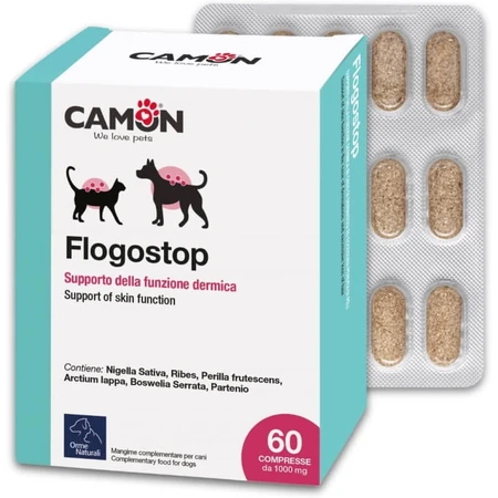 Camon Flogostop - alimento dietético complementario para perros y gatos para la función dérmica 60 comprimidos de 1000 mg