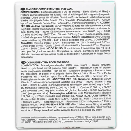 Camon Flogostop - alimento dietético complementario para perros y gatos para la función dérmica 60 comprimidos de 1000 mg