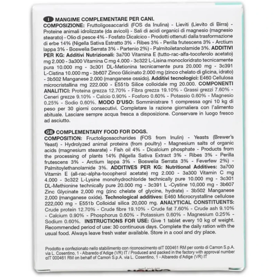 Camon Flogostop - alimento dietético complementario para perros y gatos para la función dérmica 60 comprimidos de 1000 mg