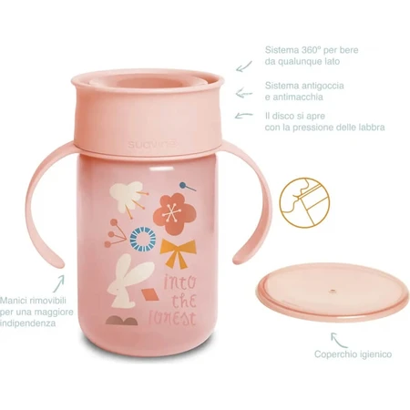 Suavinex 360° vaso entrenamiento bosque - 12m+ 340ml vaso rosa con asas