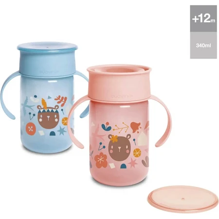 Suavinex 360° vaso entrenamiento bosque - 12m+ 340ml vaso rosa con asas