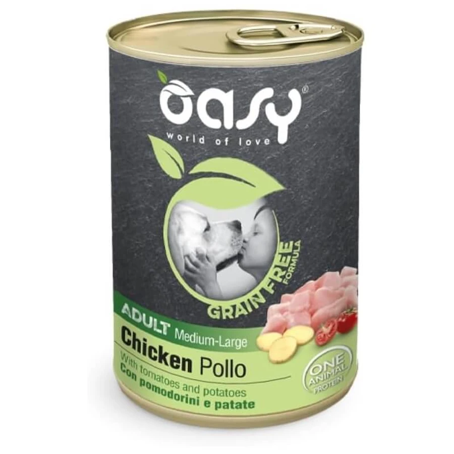 Oasy Graanvrije formule adult hond kip tomaten en aardappelen - aanvullend natvoer voor honden 400 gr