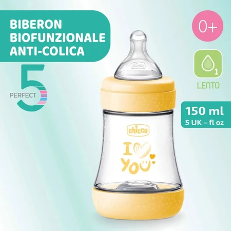Chicco perfect 5 - biberon à débit lent 150 ml - jaune