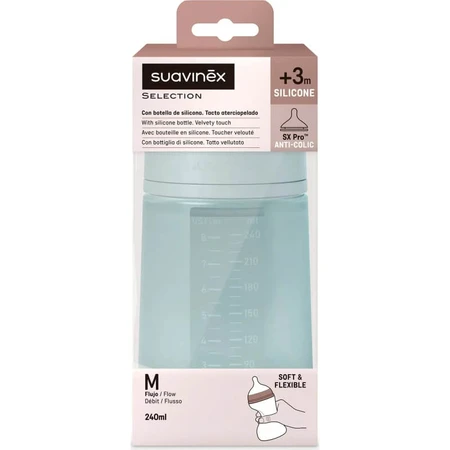 Suavinex selection color essence 3m+ - biberon silicone 240 ml - eau
