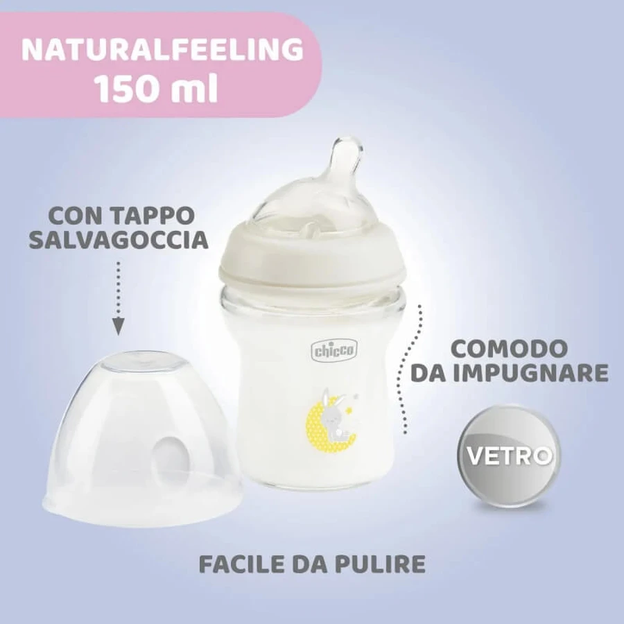 Chicco naturalfeeling - biberon en verre 0m+ 150 ml à débit lent