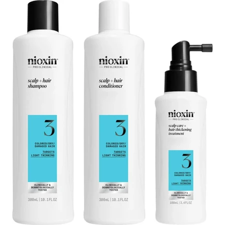 Nioxin System 3 kit - volumizing shampoo 300 ml + conditioner 300 ml + treatment 100 ml box set