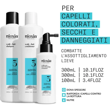Nioxin System 3 kit - volumizing shampoo 300 ml + conditioner 300 ml + treatment 100 ml box set